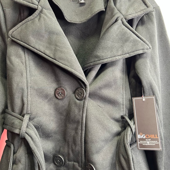 BIG CHILL | Black Double-Breasted Belted Fleece Trenchcoat (Size: M) - Picture 5 of 16